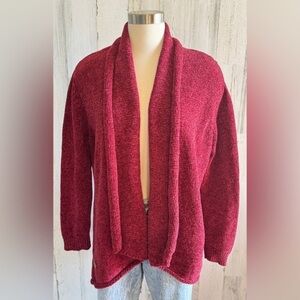 Simply Southern Red Chenille Open Front Cardigan Large‎ Cozy Knit